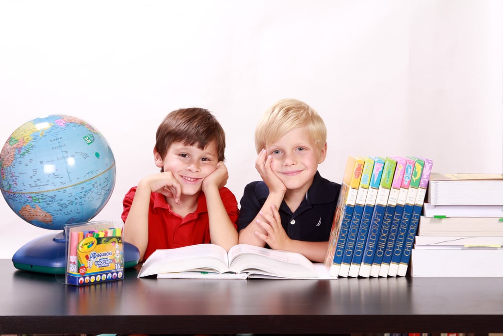 Two Little Boys Studying Together